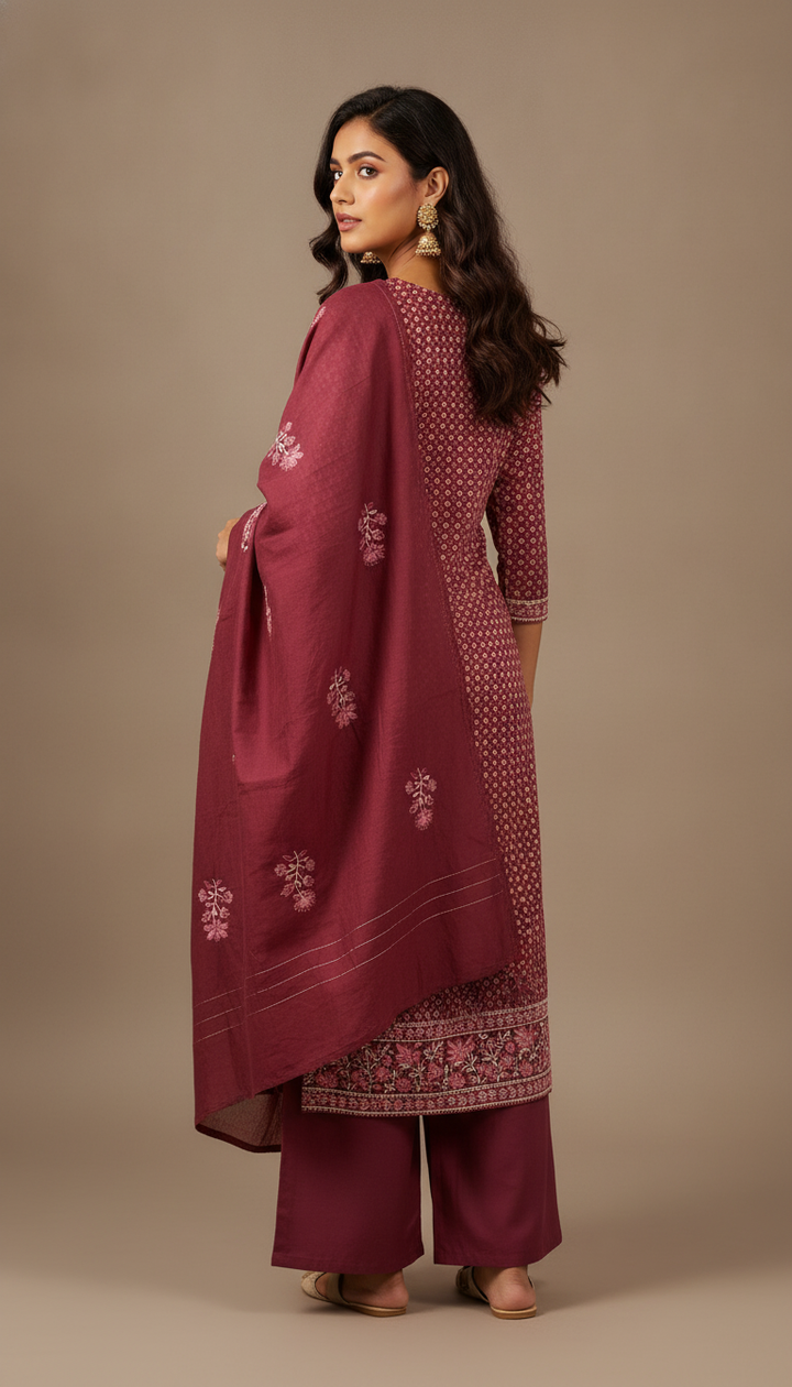 Red Cotton Unstitched Suit Secondary image