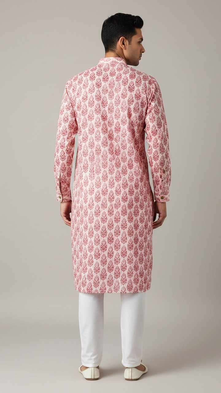 Laad Saab Men Pink Cotton Kurta Pajama Set | RM-414
