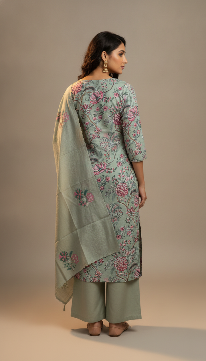 Green Cotton Unstitched Suit Secondary image