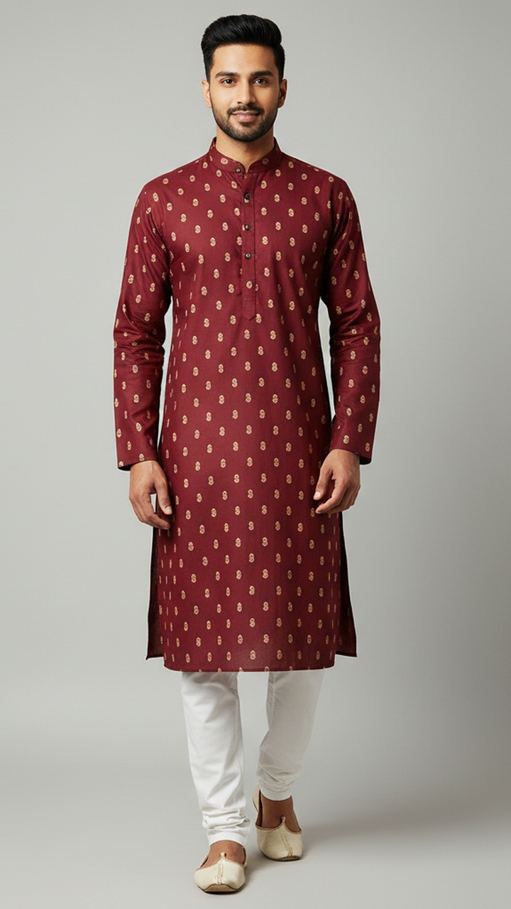 Vardhman Men Red Cotton Kurta Pajama Set | RM-417 Secondary image