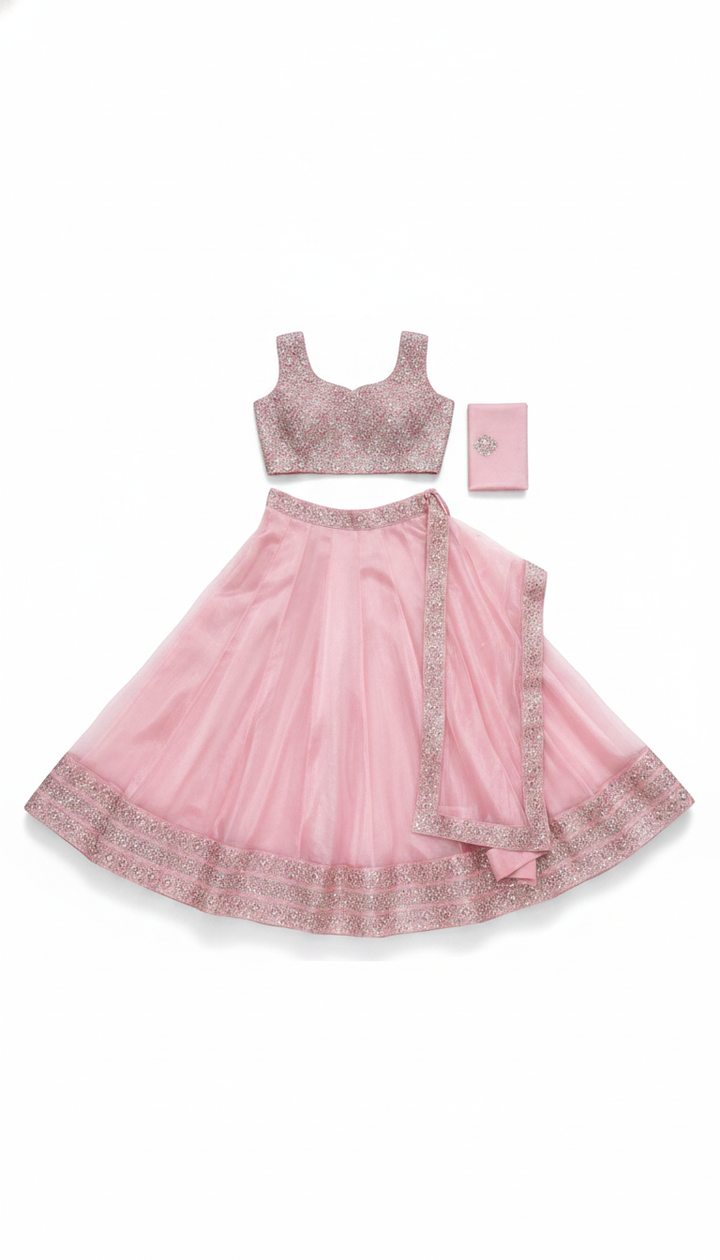 Surya Kiran Women Pink Satin Party Lehenga | KUR-98 Secondary image