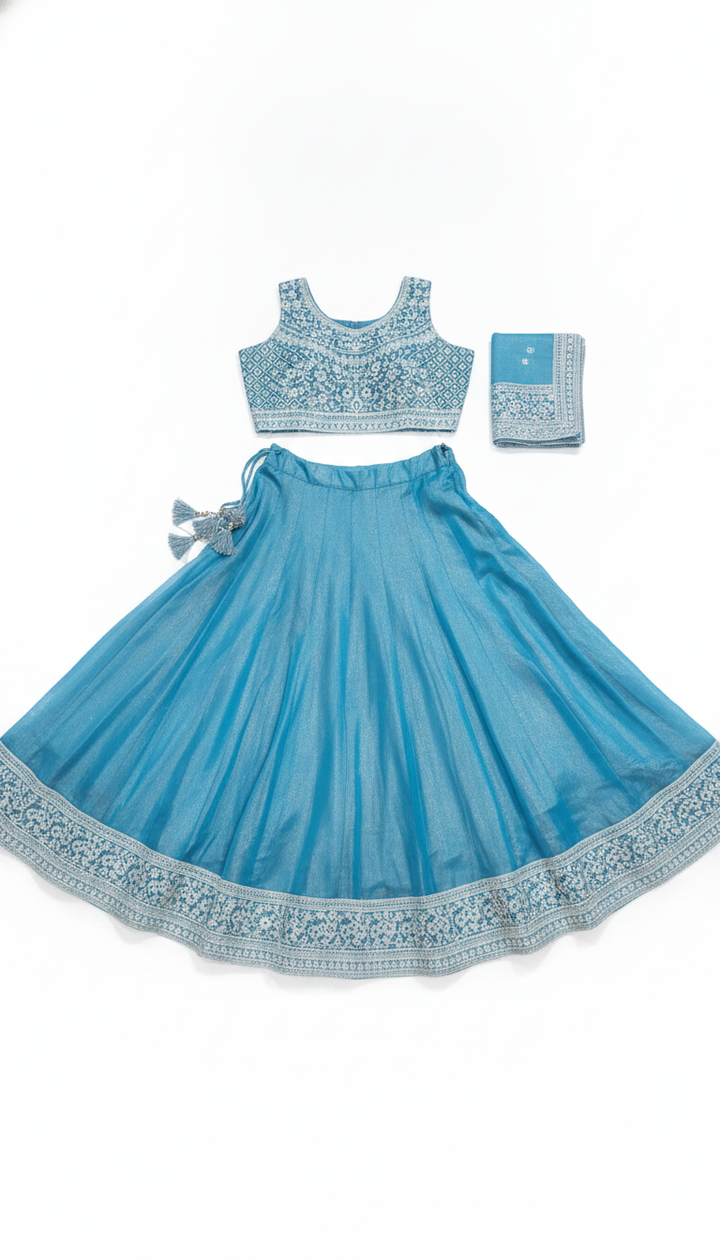 Surya Kiran Women Blue Satin Party Lehenga | KUR-94 Secondary image