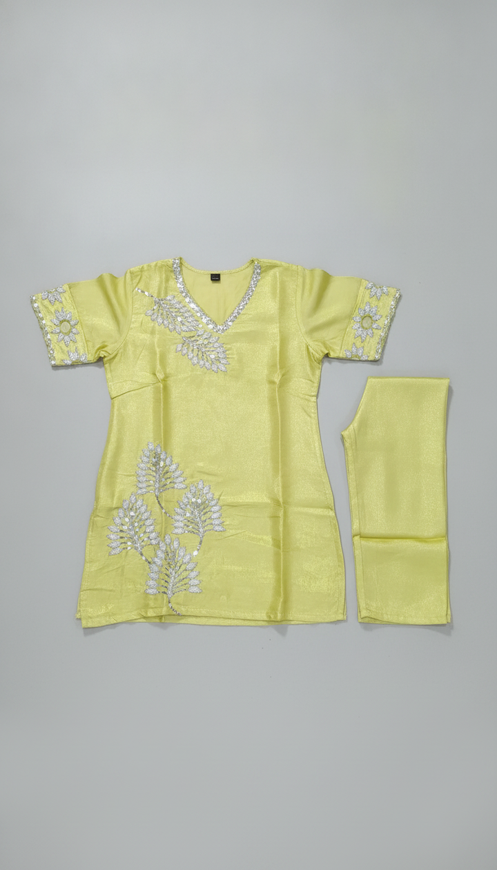 Mayur Women Yellow Satin Co-Ord Set | KUR-121 Secondary image