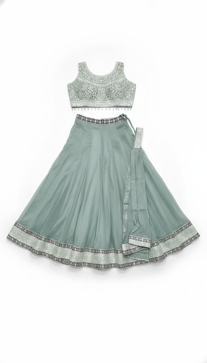Surya Kiran Women Grey Satin Party Lehenga | KUR-93 Secondary image