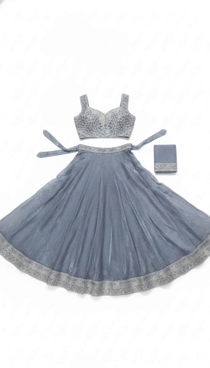 Mayuri Women Grey Georgette Party Lehenga | KUR-88 Secondary image