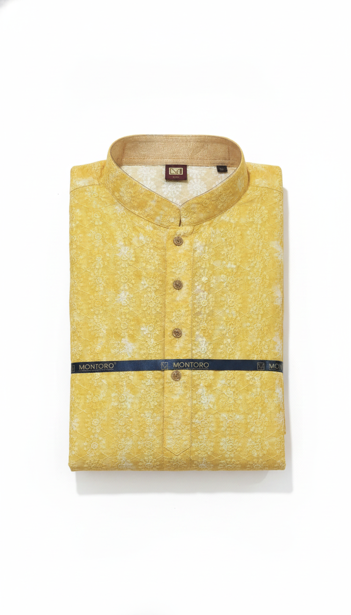 Montoro Men Yellow Cotton Kurta Pajama Set | RM-415 Secondary image