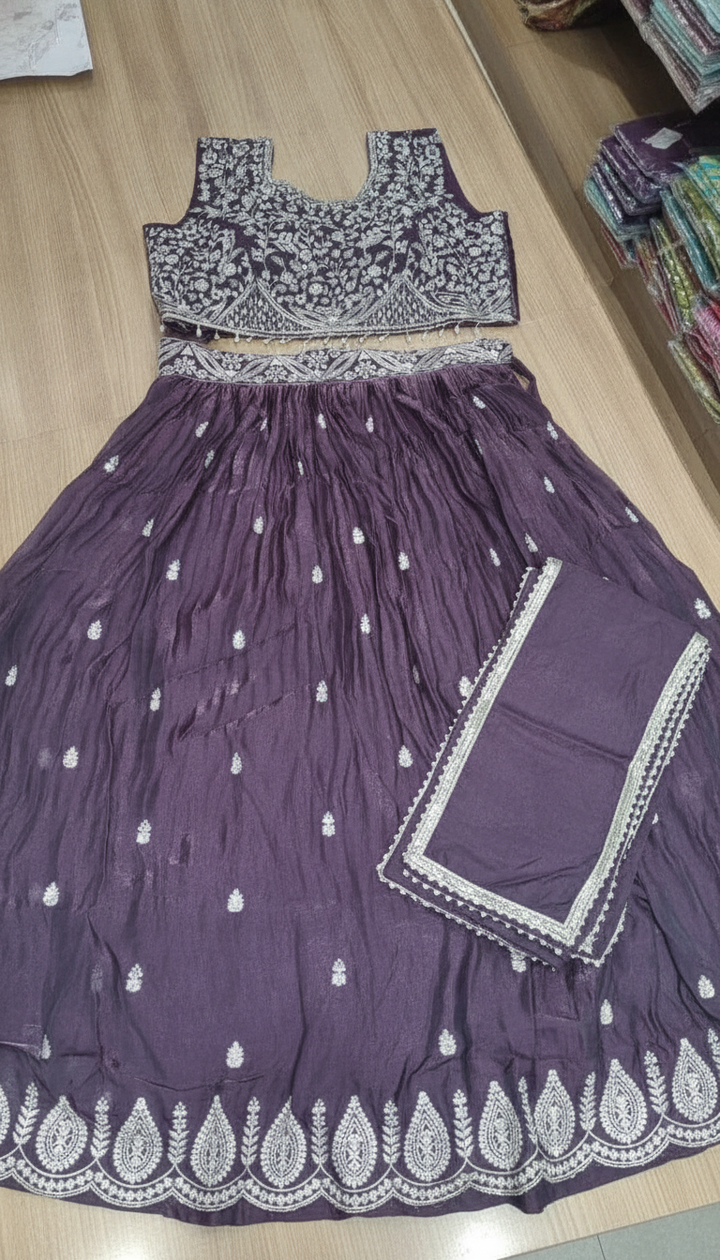 Surya Kiran Women Purple Satin Party Lehenga | KUR-100 Secondary image