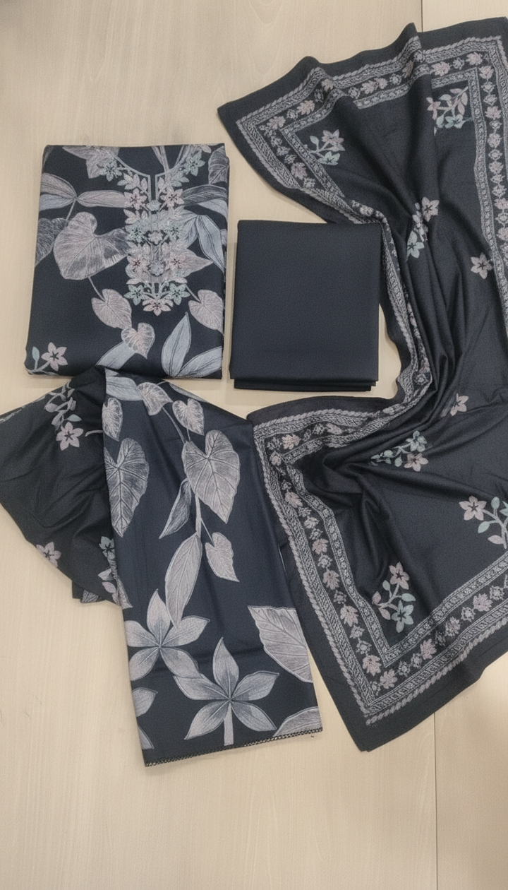 Moh Women Black Cotton Unstitched Suit | COTT-55 Secondary image