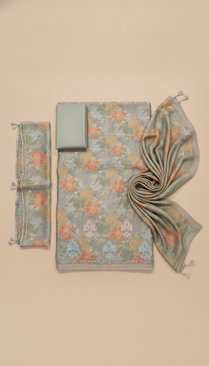 Lakshay Women Grey Silk Unstitched Suit | SILK-251 Secondary image
