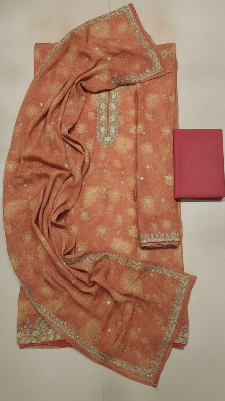 Orange Silk Unstitched Suit Secondary image