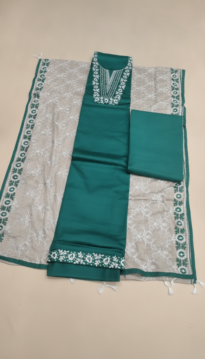 M.T. Women Green Cotton Unstitched Suit | COTT-106 Secondary image