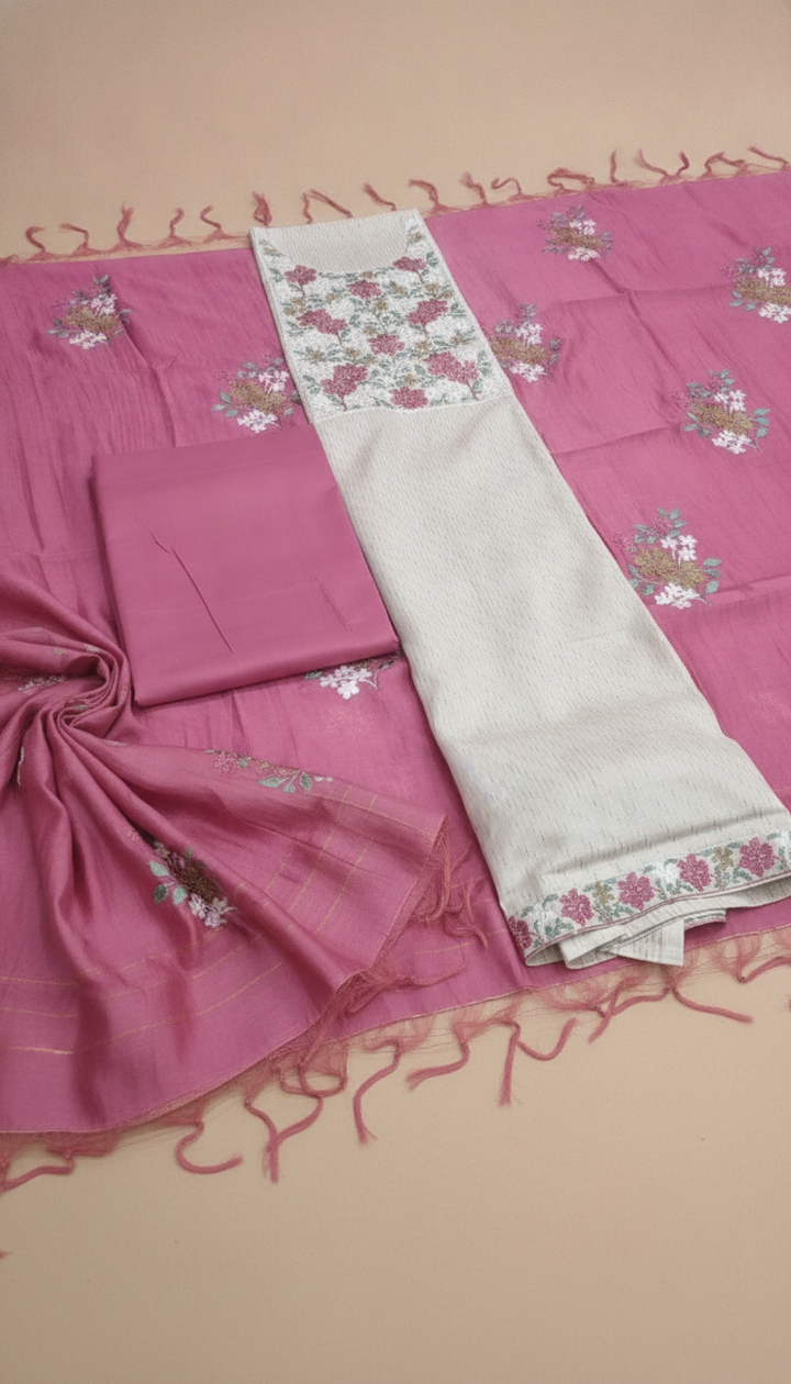 M.T. Women Off White Cotton Unstitched Suit | COTT-104 Secondary image