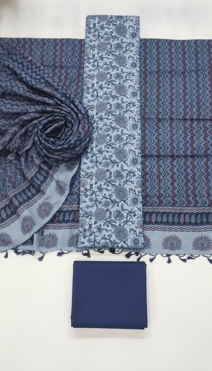 Harra Women Blue Cotton Unstitched Suit | COTT-85 Secondary image