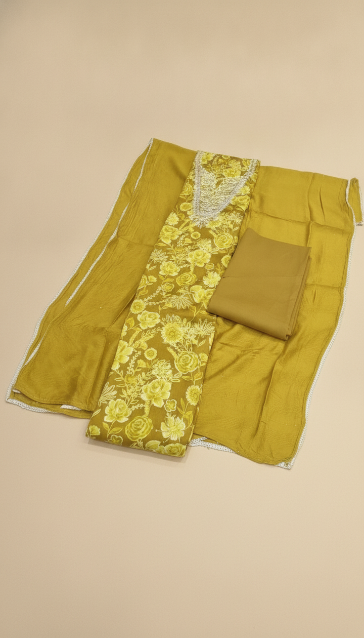 Ujas Women Green Cotton Unstitched Suit | COTT-114 Secondary image