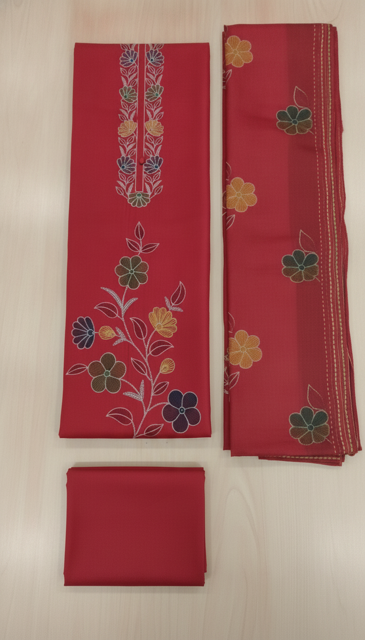 M.T. Women Red Cotton Unstitched Suit | COTT-56 Secondary image
