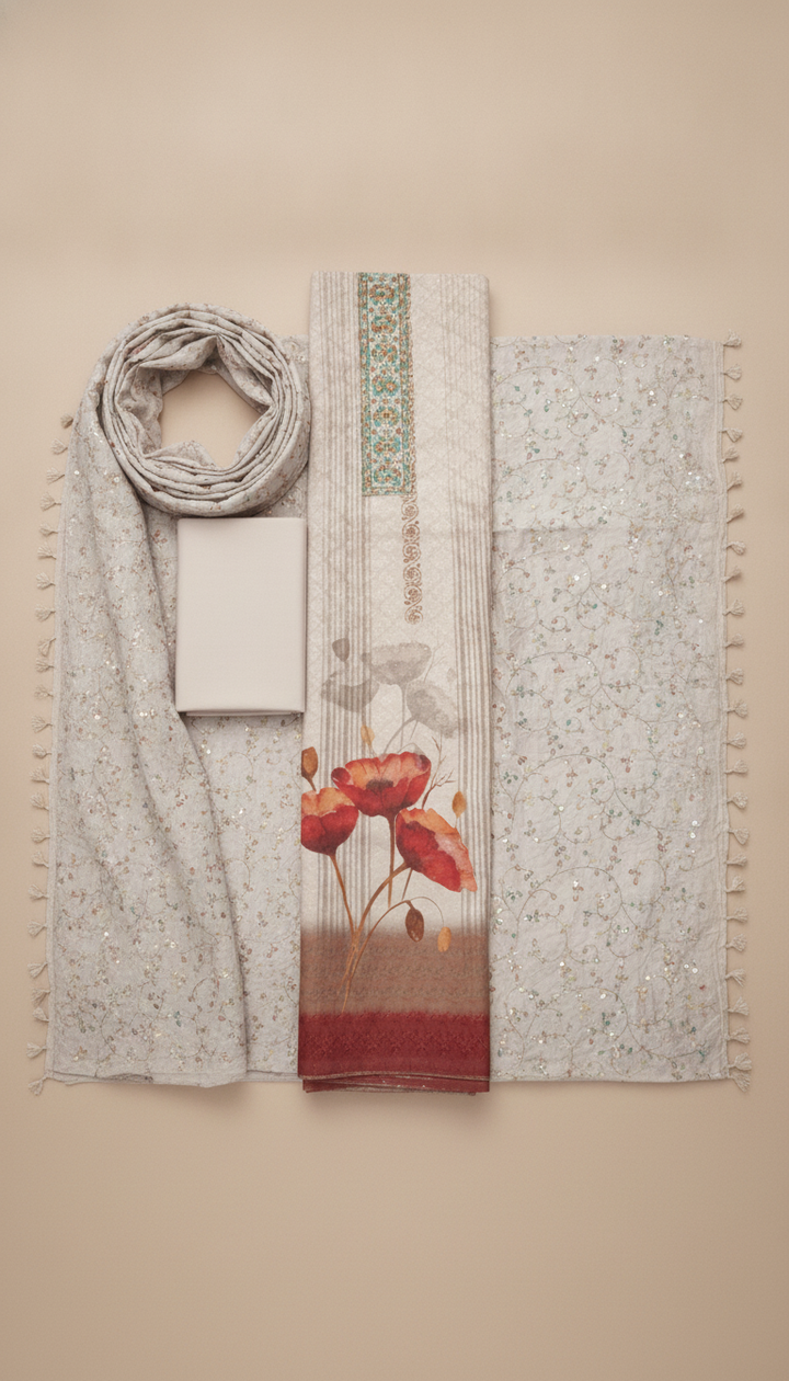 Bandhan Women White Cotton Unstitched Suit | COTT-67 Secondary image