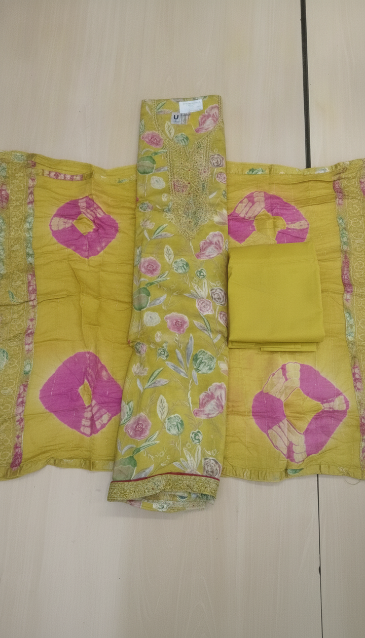 Ujas Women Yellow Cotton Unstitched Suit | COTT-62 Secondary image