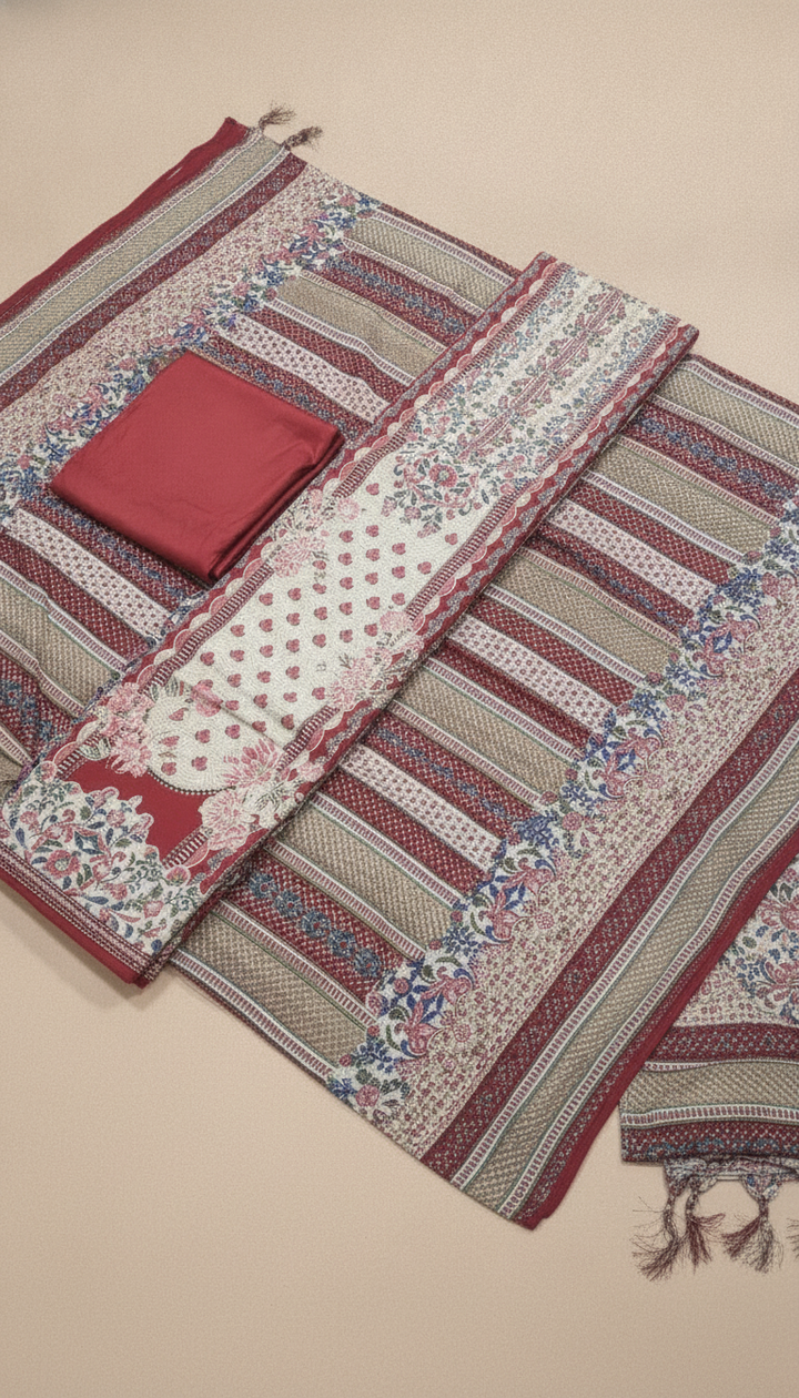 Noor Women Red Cotton Unstitched Suit | COTT-79 Secondary image