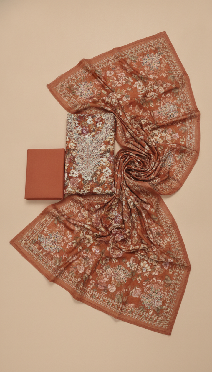 M.T. Women Orange Cotton Unstitched Suit | COTT-81 Secondary image