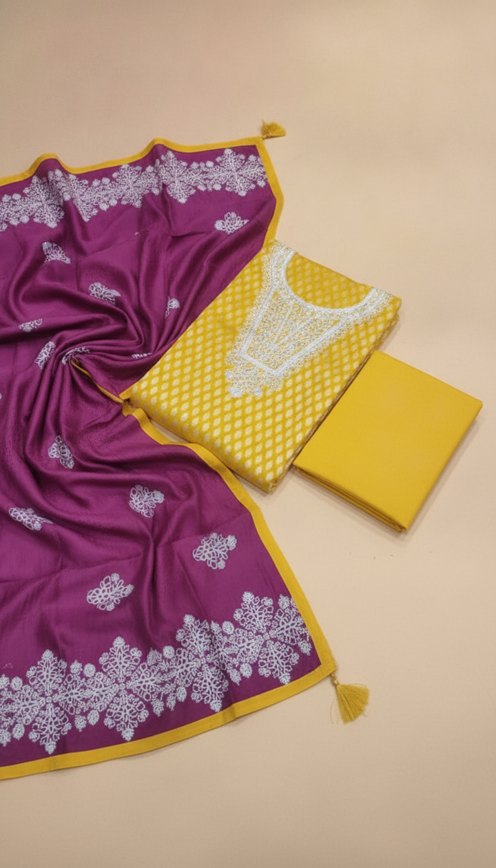 M.T. Women Yellow Cotton Unstitched Suit | COTT-103 Secondary image