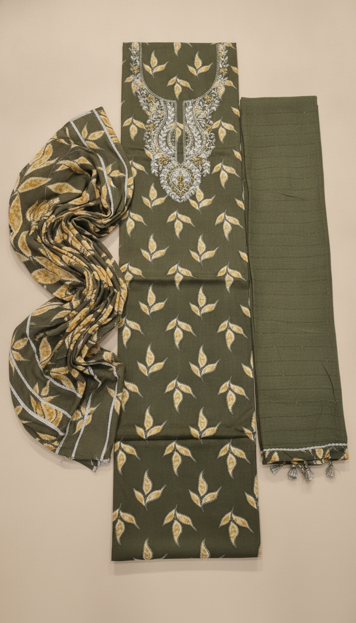 Vijay Textile Women Green Cotton Unstitched Suit | COTT-117 Secondary image