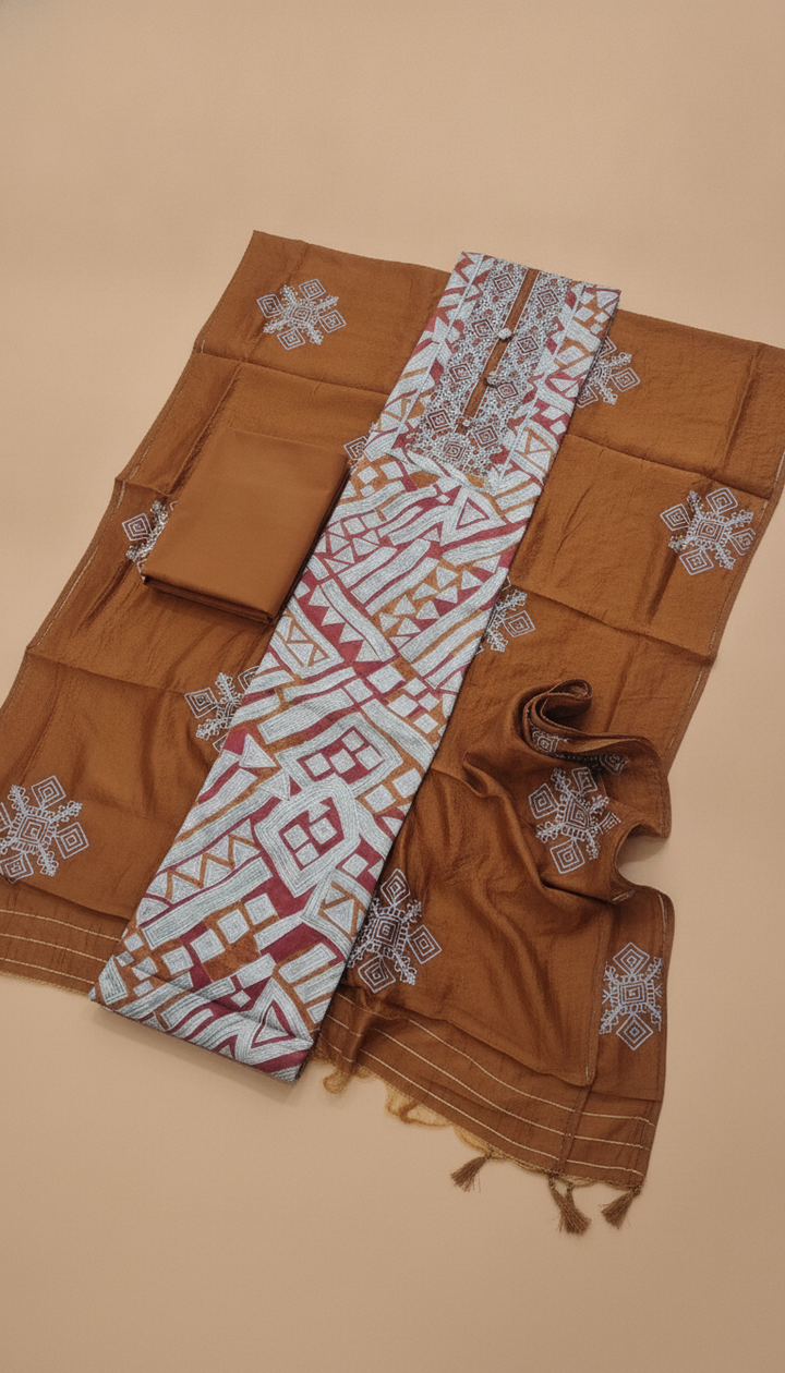 M.T. Women Brown Cotton Unstitched Suit | COTT-72 Secondary image