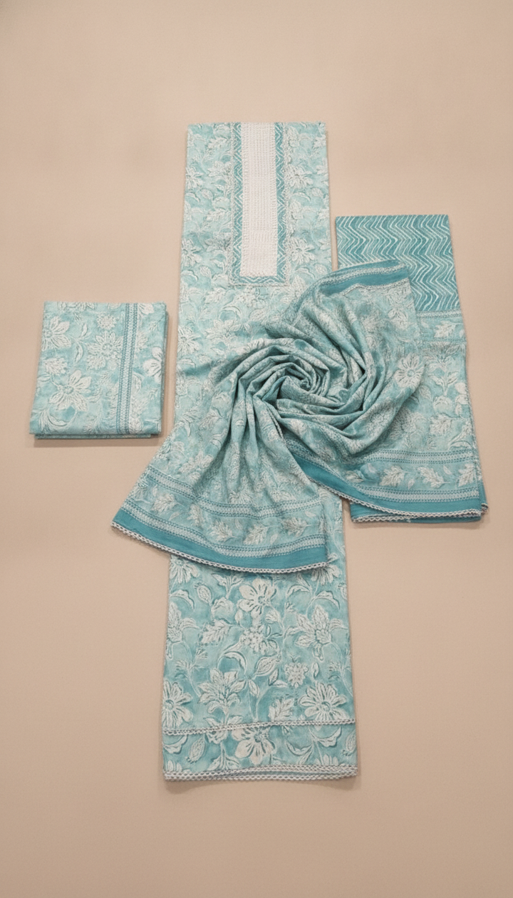 Kanha Priya Women Blue Cotton Unstitched Suit | COTT-134 Secondary image
