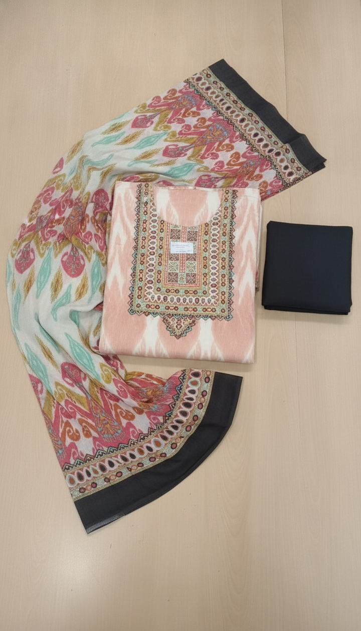 Ujas Women Pink Cotton Unstitched Suit | COTT-37 Secondary image