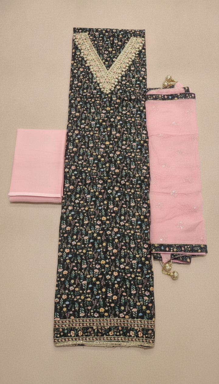 Vijay Textile Women Black Cotton Unstitched Suit | COTT-118 Secondary image