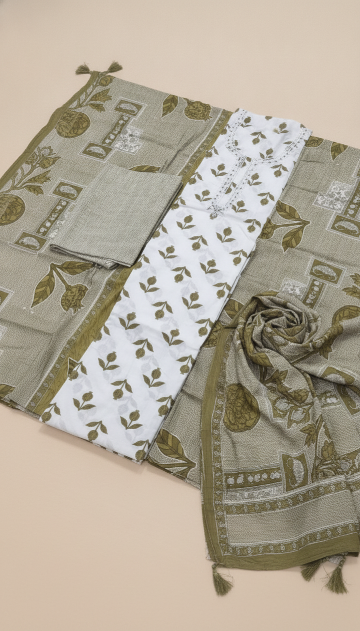 Vardhman Women White Cotton Unstitched Suit | COTT-88 Secondary image