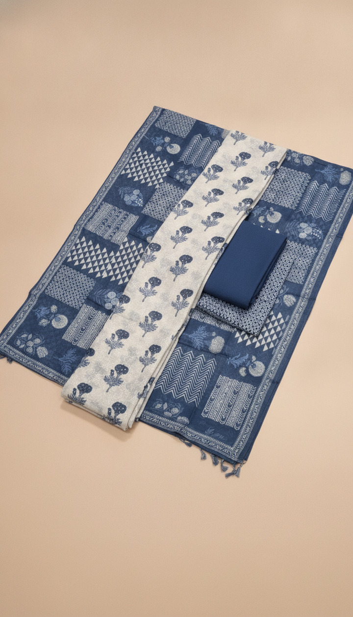 Harra Women Blue Cotton Unstitched Suit | COTT-99 Secondary image