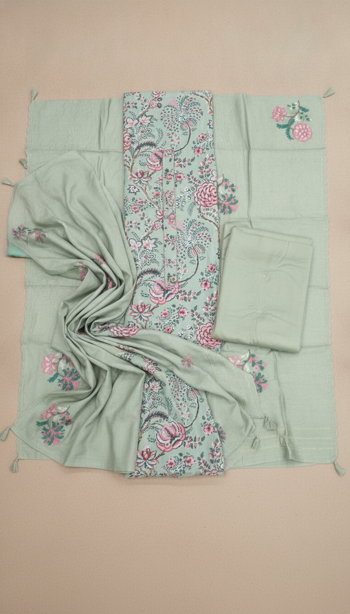 Harra Women Green Cotton Unstitched Suit | COTT-93 Secondary image