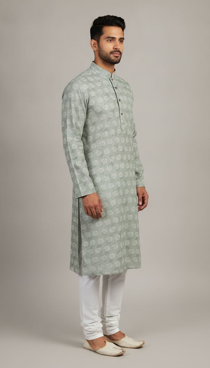 Grey Cotton Kurta Pajama Set Secondary image