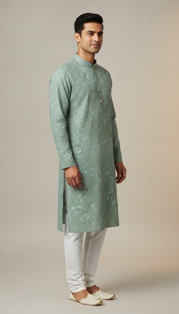 Montoro Men Green Cotton Kurta Pajama Set | RM-399 Secondary image