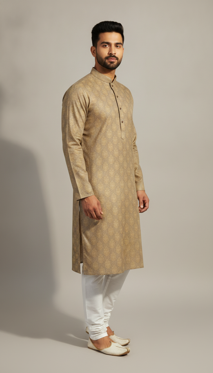 Brown Cotton Kurta Pajama Set Secondary image